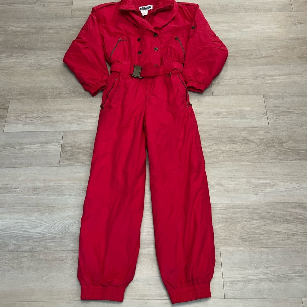 Vintage Edelweiss Red One Piece Snowsuit Snow Bib Apres Ski Suit 
Women’s Size M